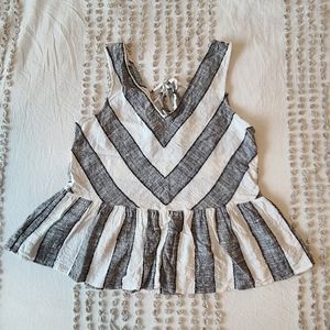 Beige by Eci Grey and White Peplum Sleeveless Tank Top